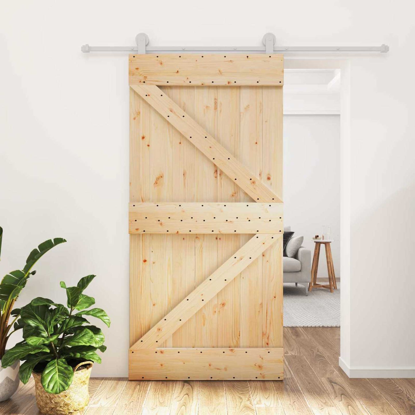 vidaXL Sliding Door Natural and White 100 x 210 cm Solid Pine Wood