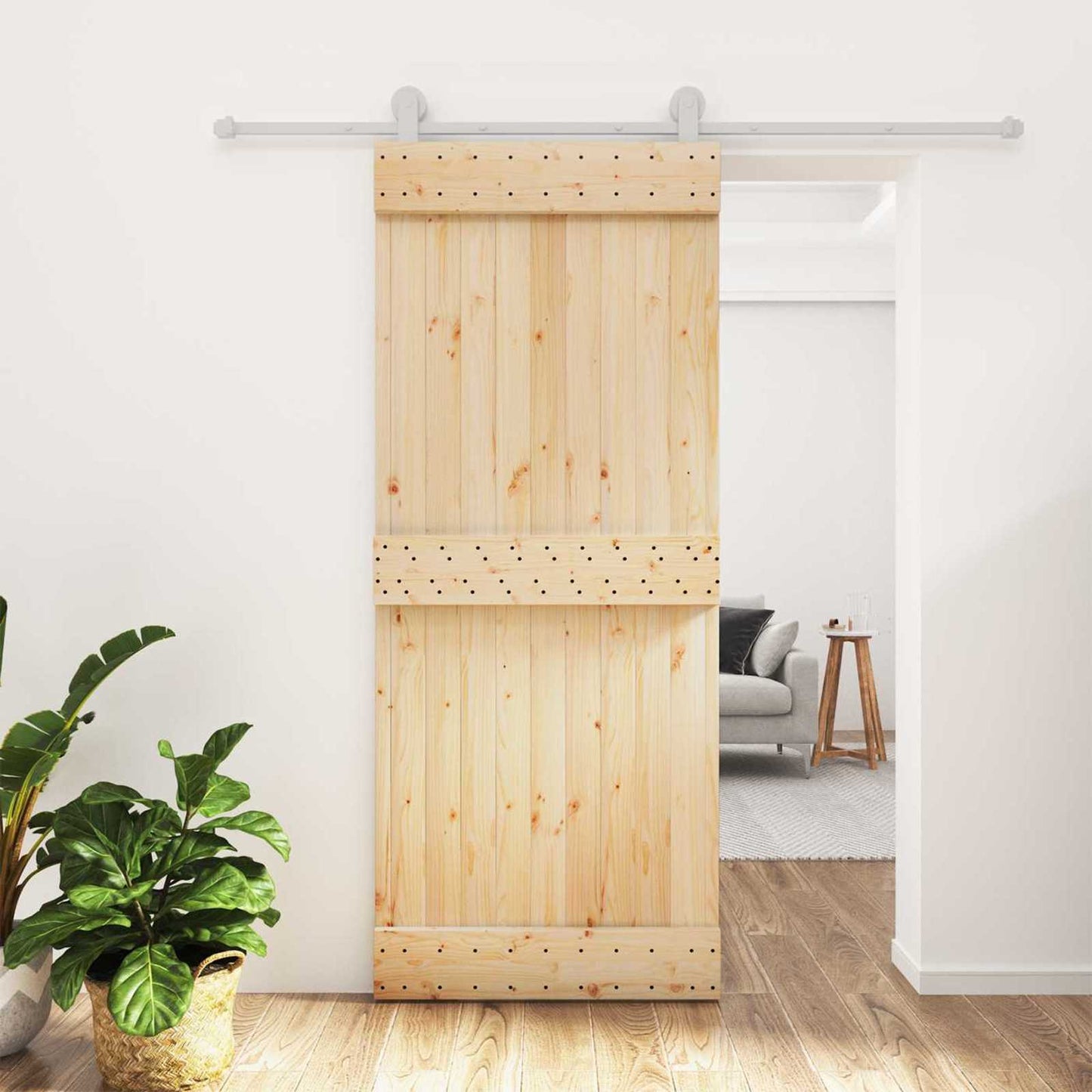 vidaXL Sliding Door Natural and White 85 x 210 cm Solid Pine Wood