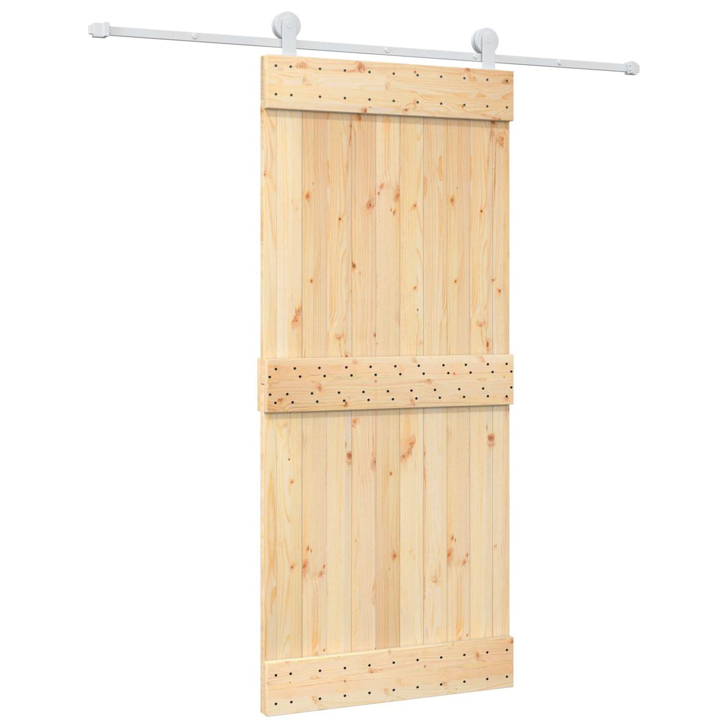 vidaXL Sliding Door Natural and White 90 x 210 cm Solid Pine Wood