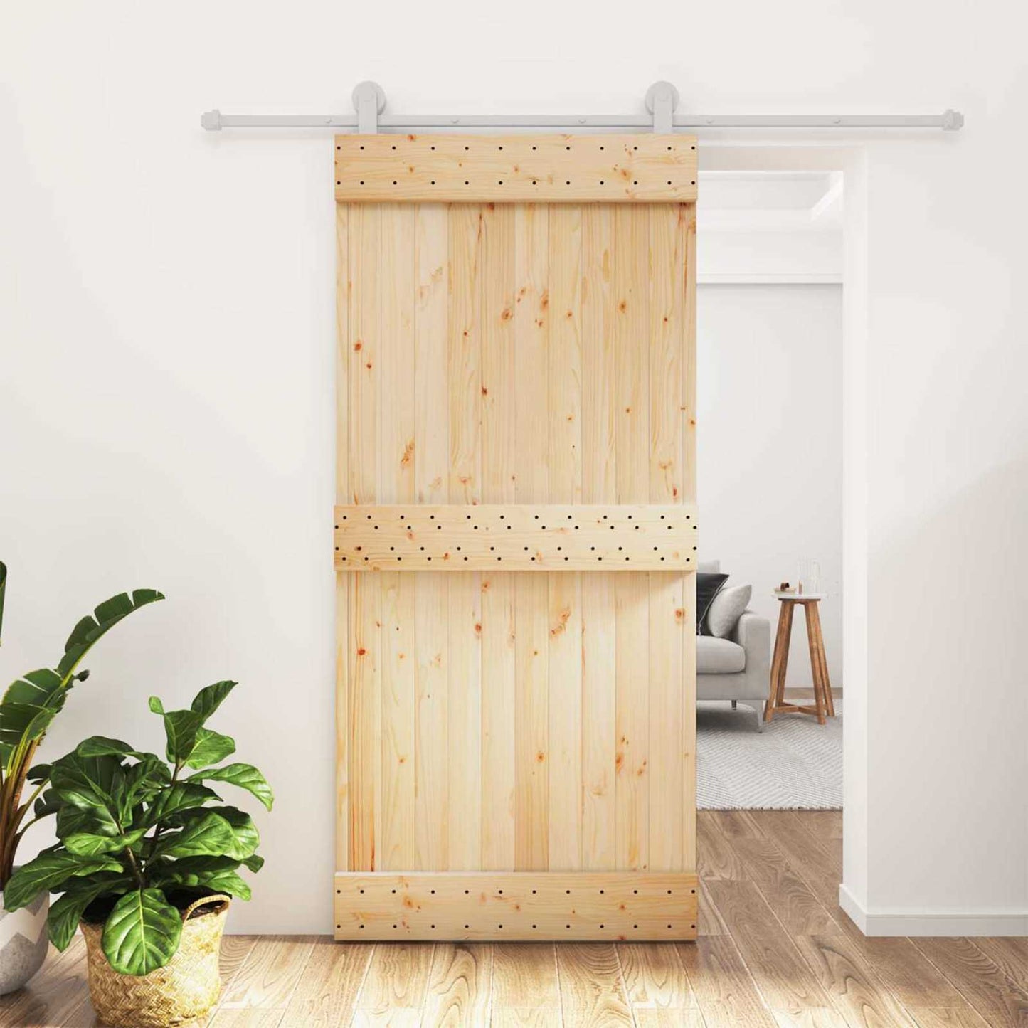 vidaXL Sliding Door Natural and White 95 x 210 cm Solid Pine Wood