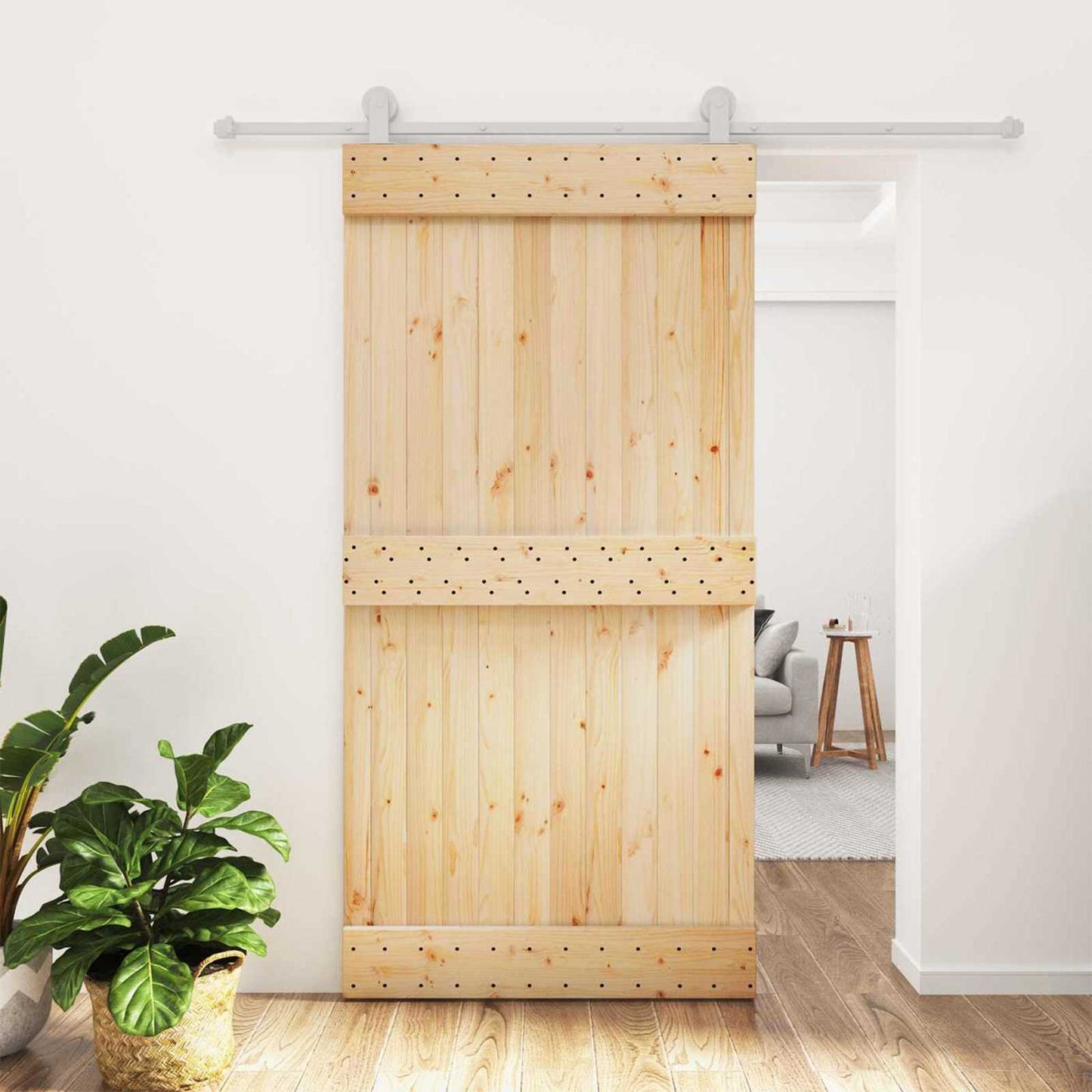 vidaXL Sliding Door Natural and White 100 x 210 cm Solid Pine Wood