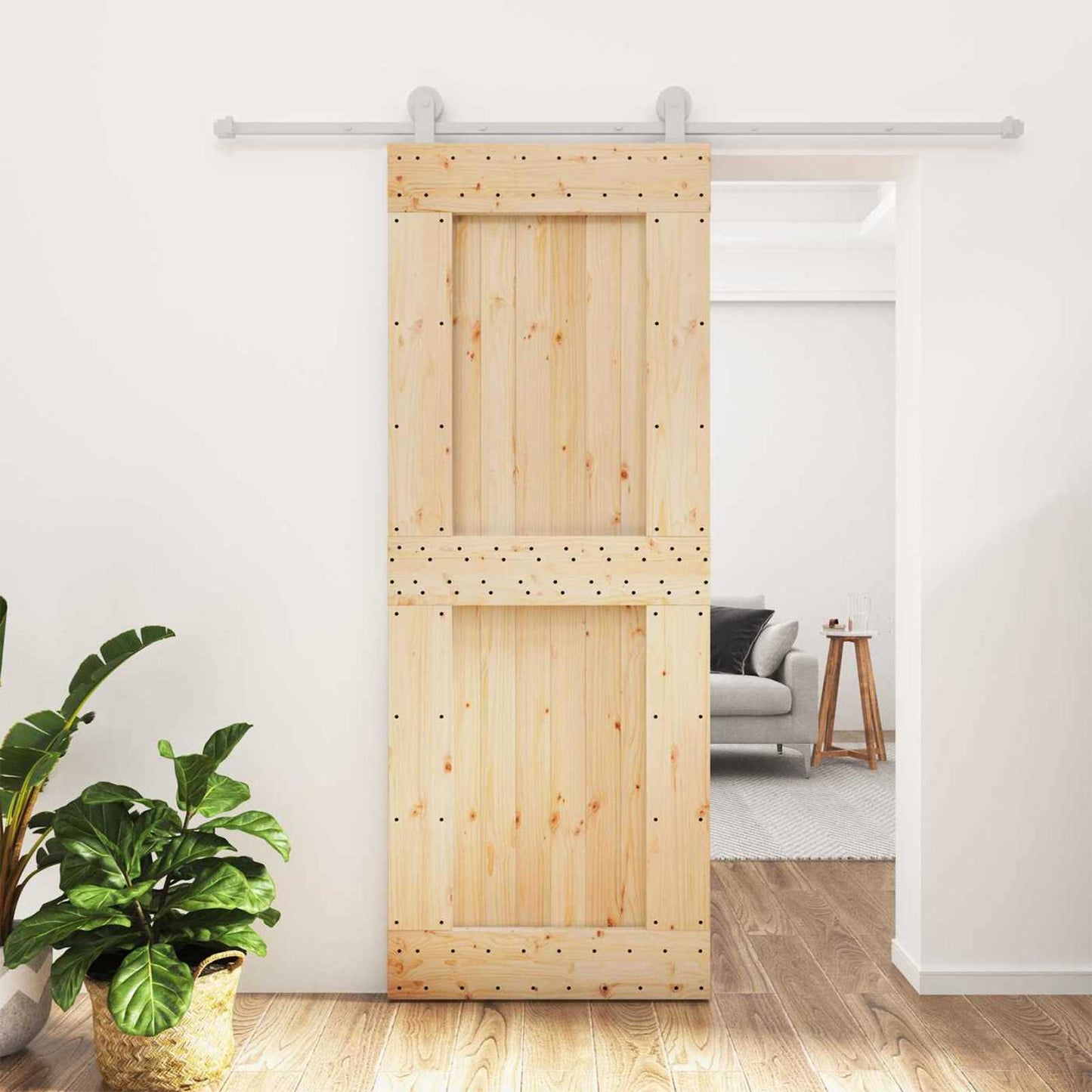 vidaXL Sliding Door Natural and White 80 x 210 cm Solid Pine Wood