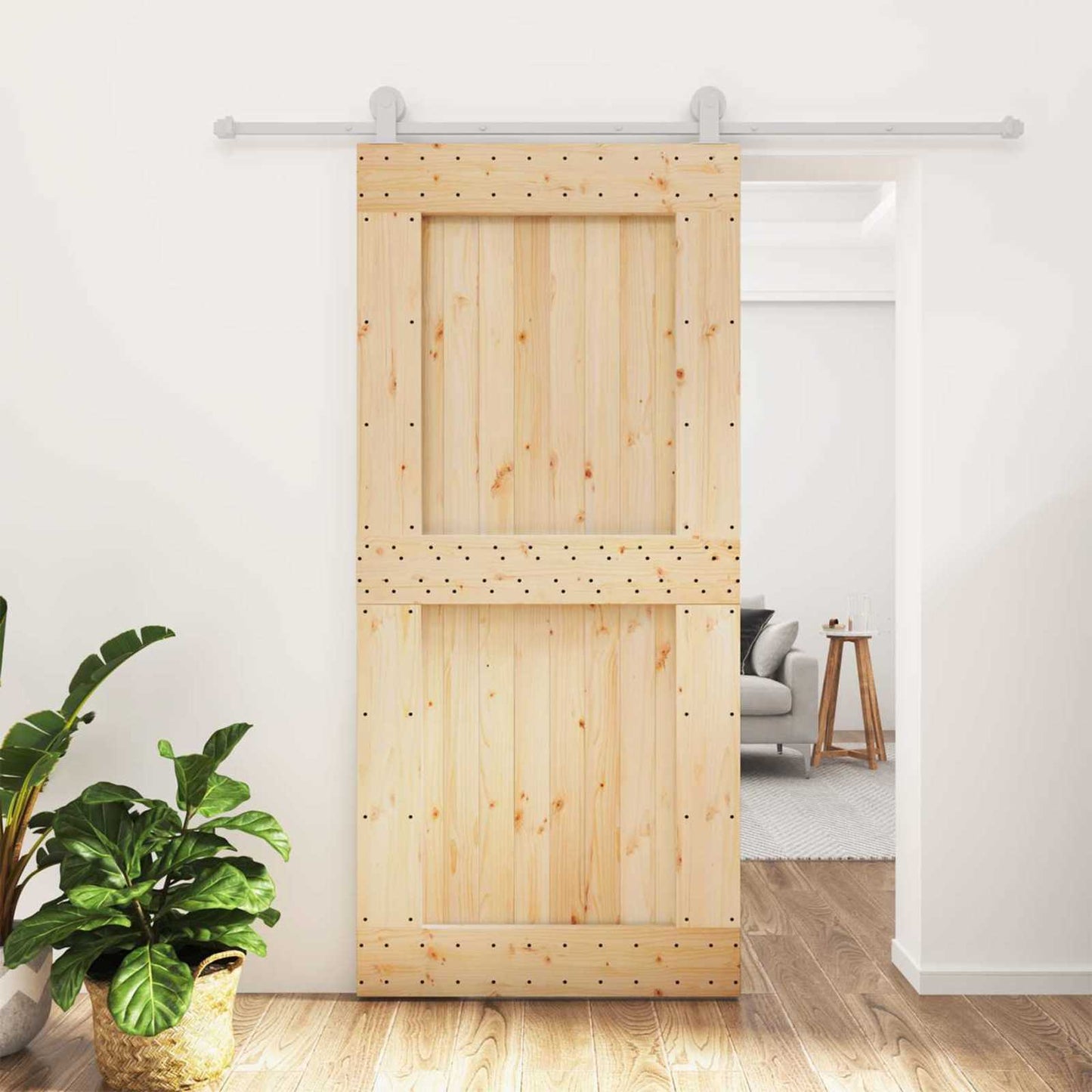 vidaXL Sliding Door Natural and White 95 x 210 cm Solid Pine Wood