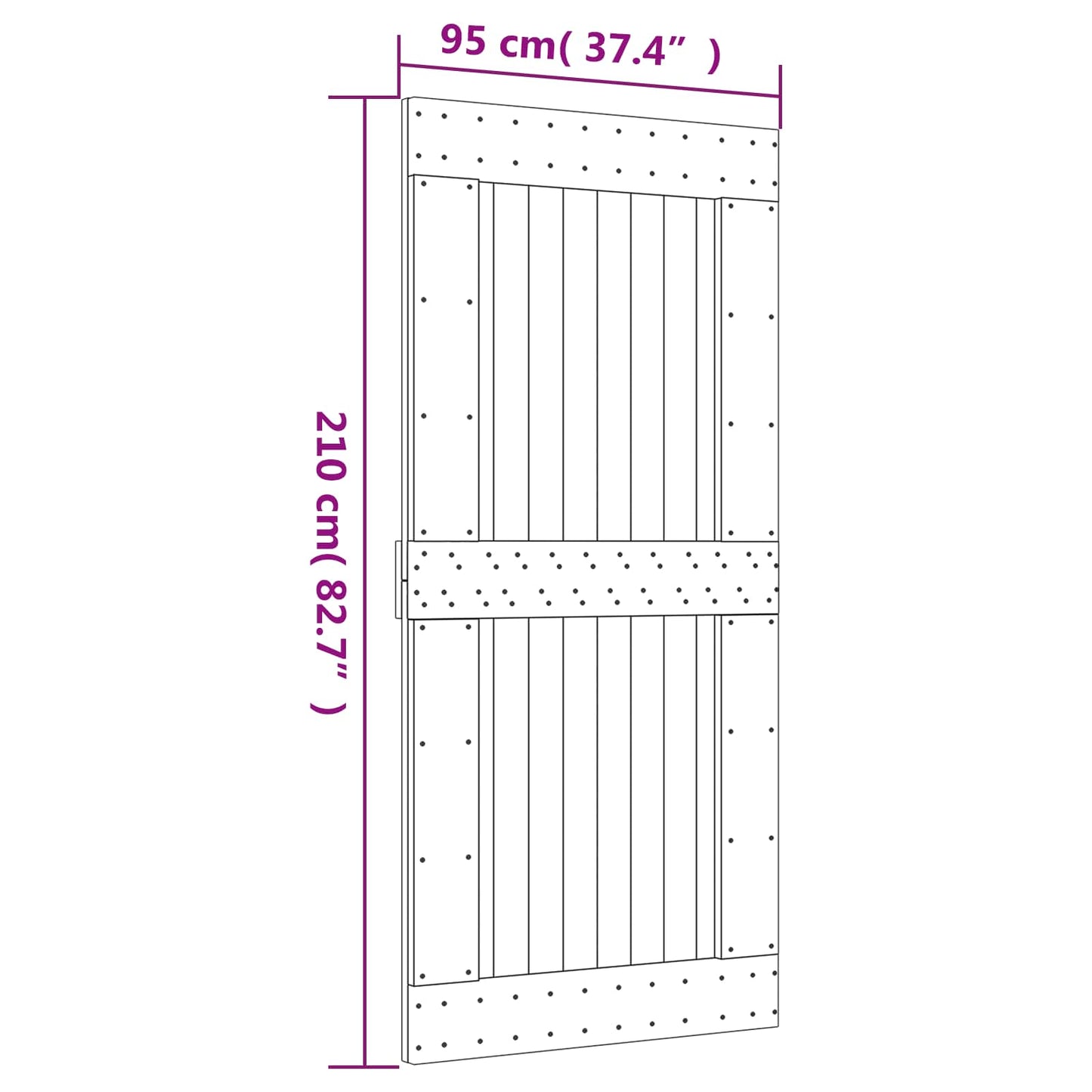 vidaXL Sliding Door Natural and White 95 x 210 cm Solid Pine Wood