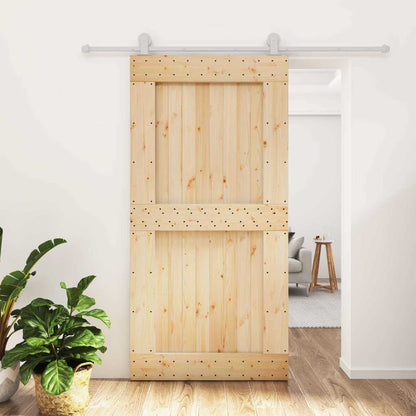 vidaXL Sliding Door Natural and White Solid Pine Wood (Untreated)