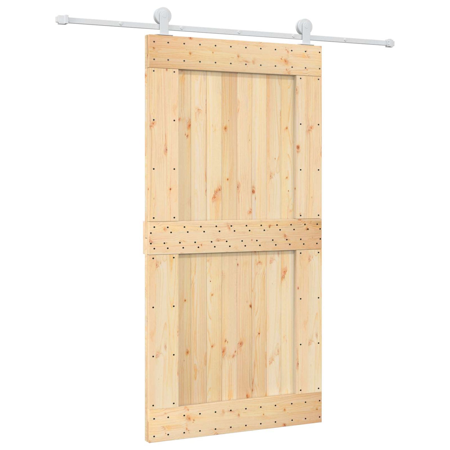 vidaXL Sliding Door Natural and White Solid Pine Wood (Untreated)