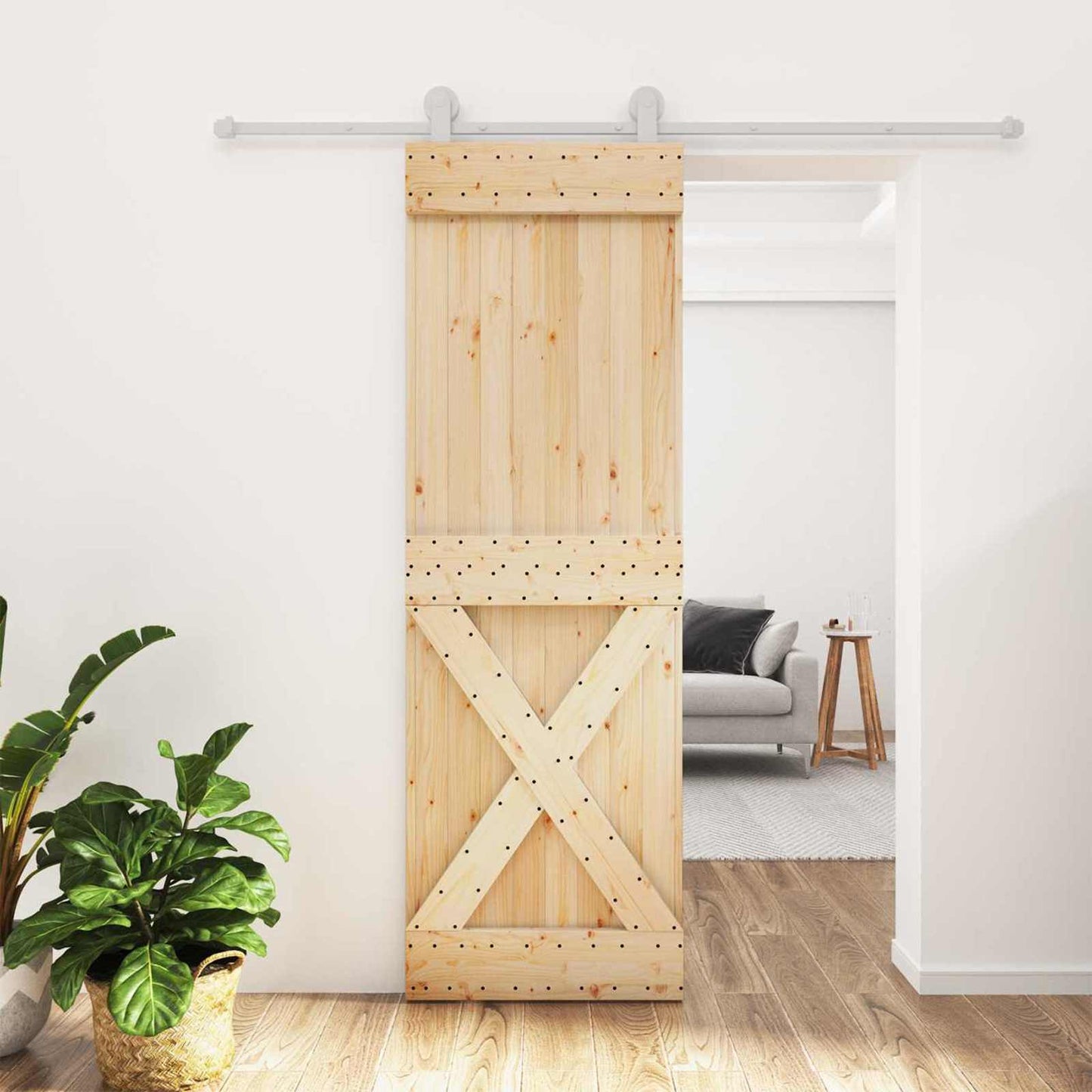 vidaXL Sliding Door Natural and White 70 x 210 cm Solid Pine Wood
