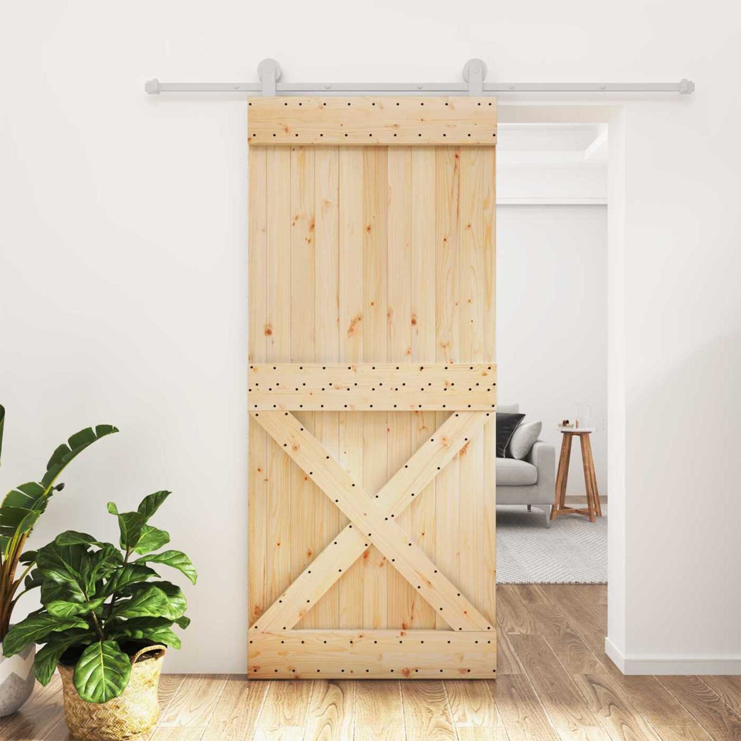 vidaXL Sliding Door Natural and White 90 x 210 cm Solid Pine Wood