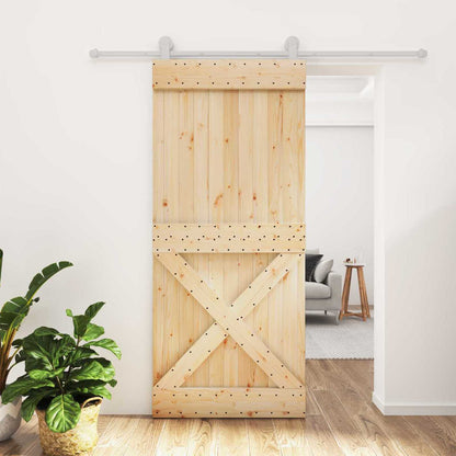 vidaXL Sliding Door Natural and White 90 x 210 cm Solid Pine Wood