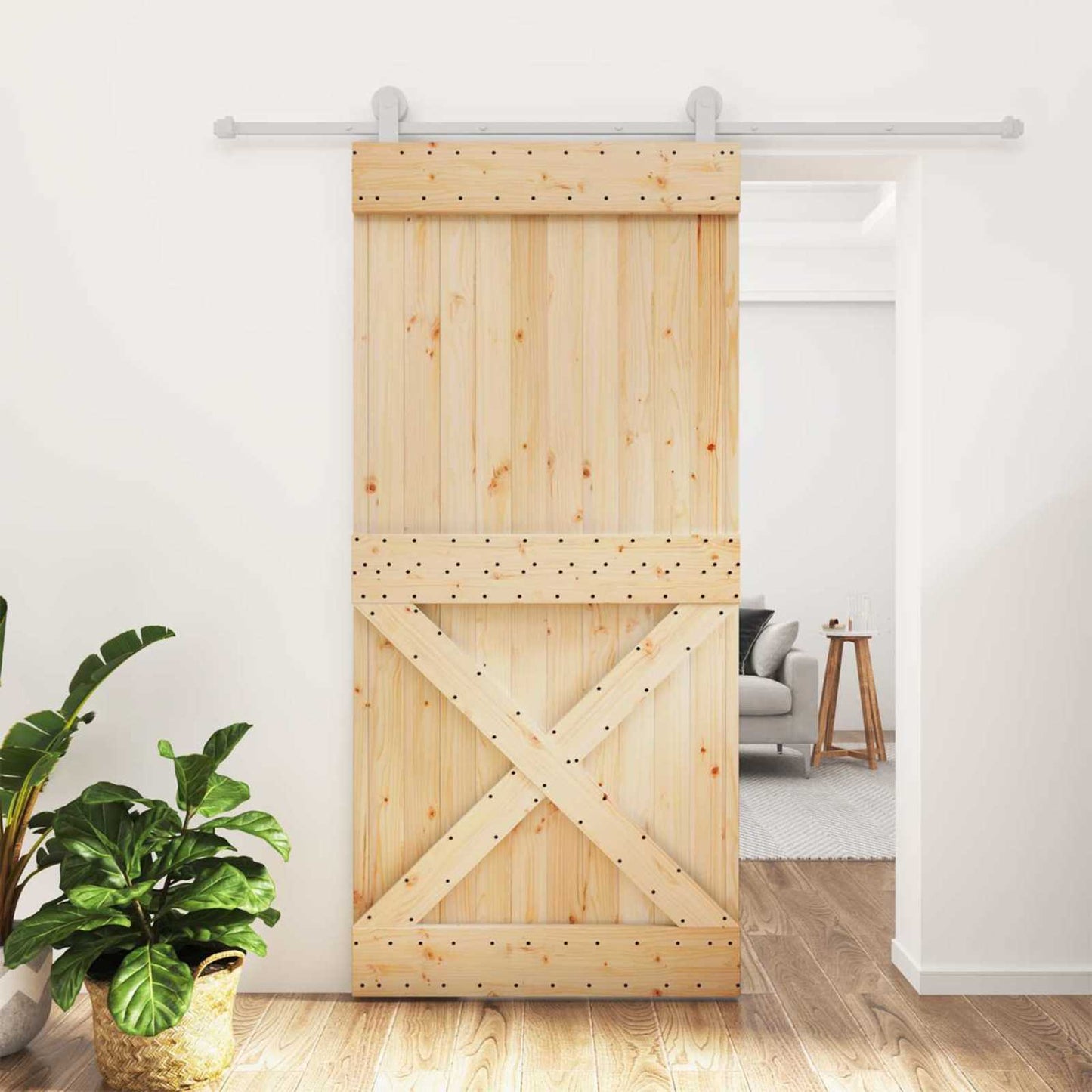 vidaXL Sliding Door Natural and White 95 x 210 cm Solid Pine Wood