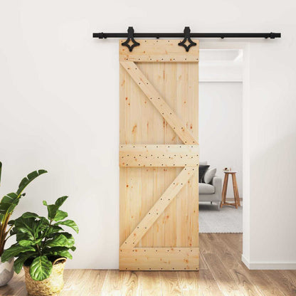 vidaXL Sliding Door Natural and Black 70 x 210 cm Solid Pine Wood