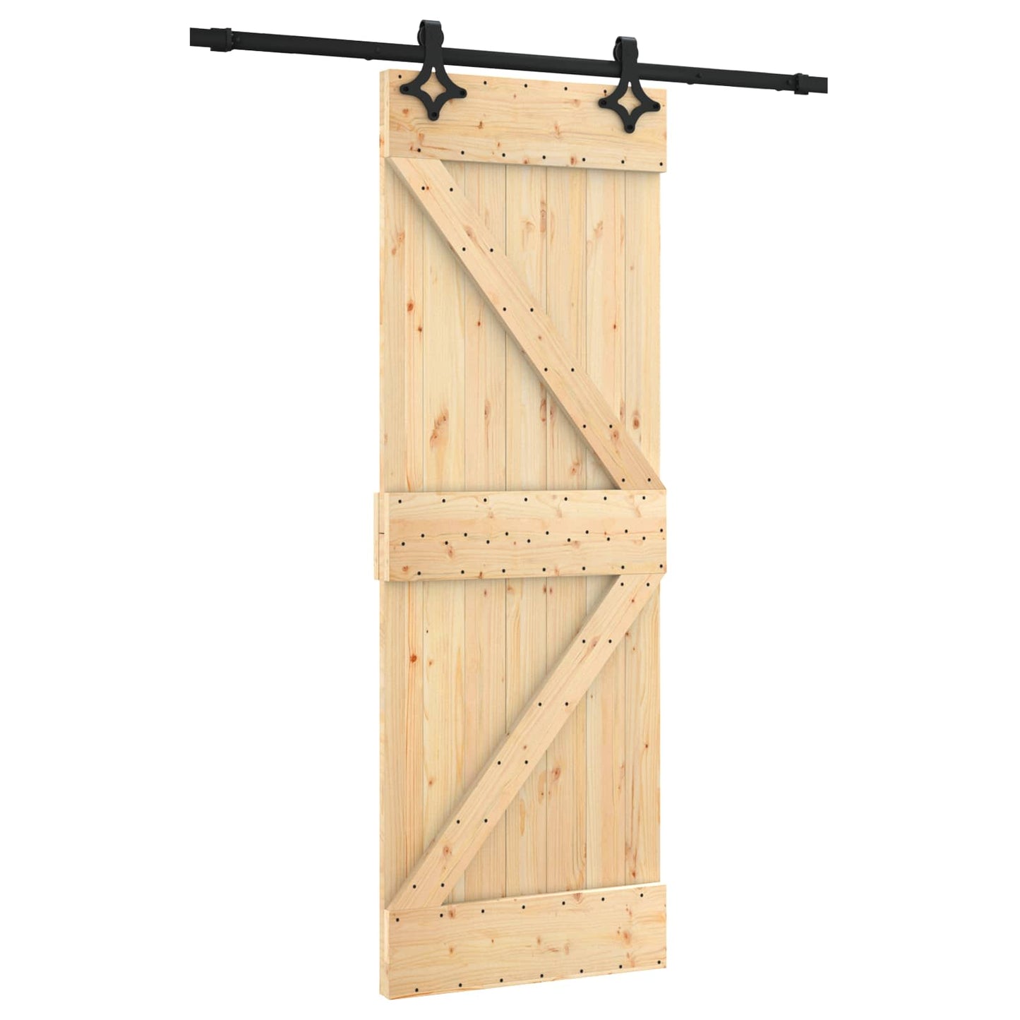 vidaXL Sliding Door Natural and Black 70 x 210 cm Solid Pine Wood