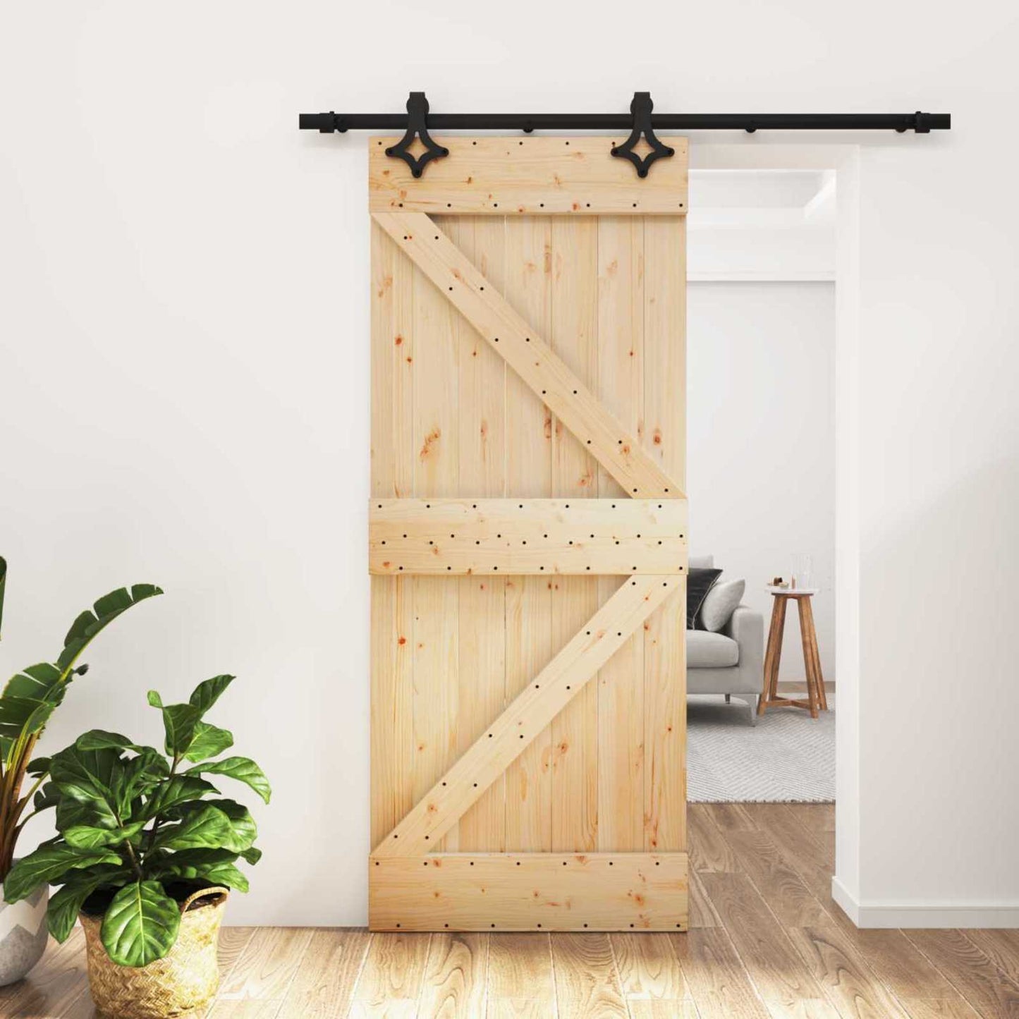 vidaXL Sliding Door Natural and Black 85 x 210 cm Solid Pine Wood