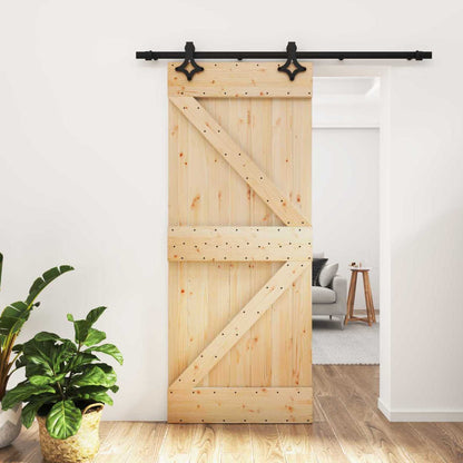 vidaXL Sliding Door Natural and Black 85 x 210 cm Solid Pine Wood