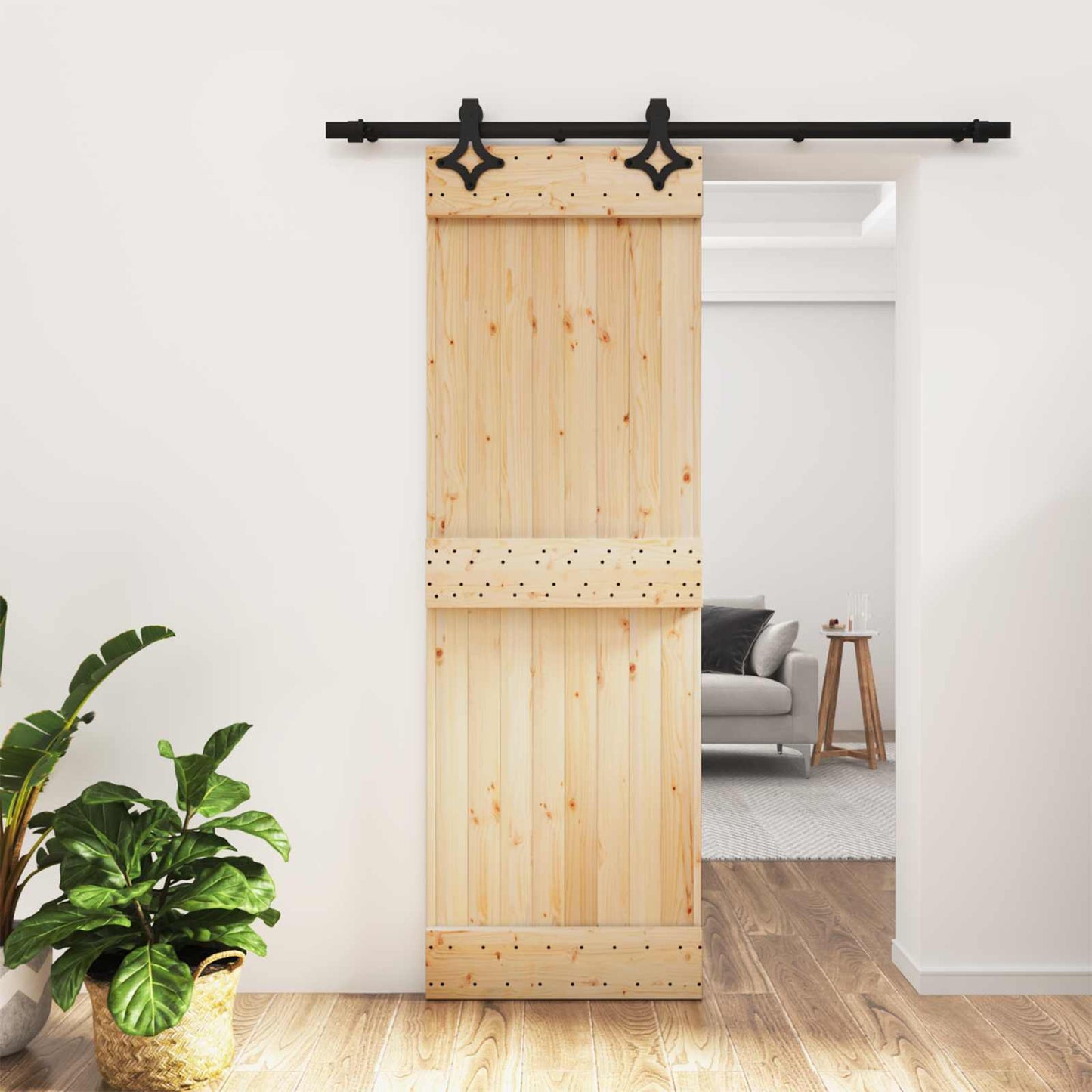vidaXL Sliding Door Natural and Black 70 x 210 cm Solid Pine Wood