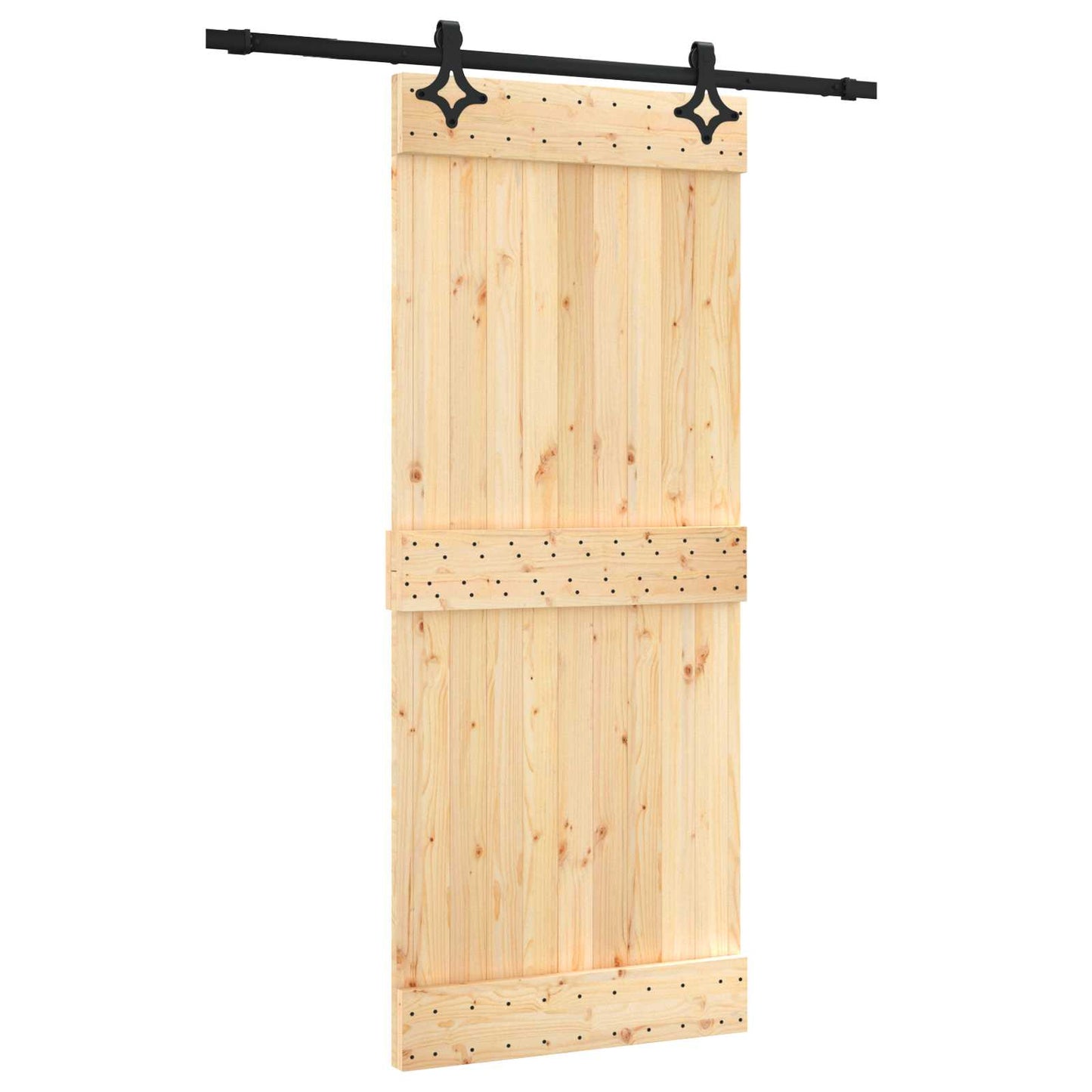 vidaXL Sliding Door Natural and Black 85 x 210 cm Solid Pine Wood