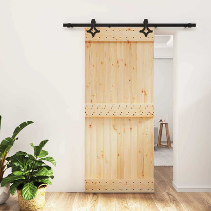 vidaXL Sliding Door Natural and Black 90 x 210 cm Solid Pine Wood