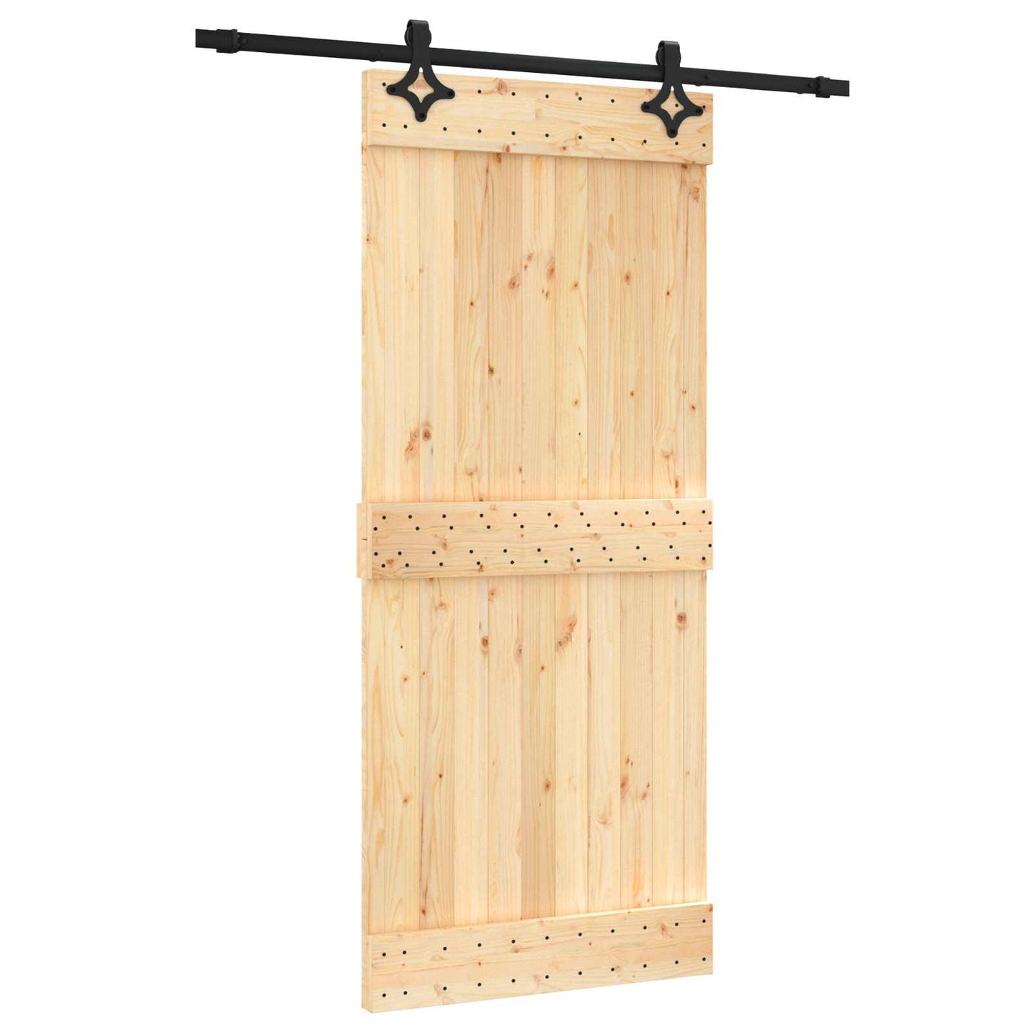 vidaXL Sliding Door Natural and Black 90 x 210 cm Solid Pine Wood