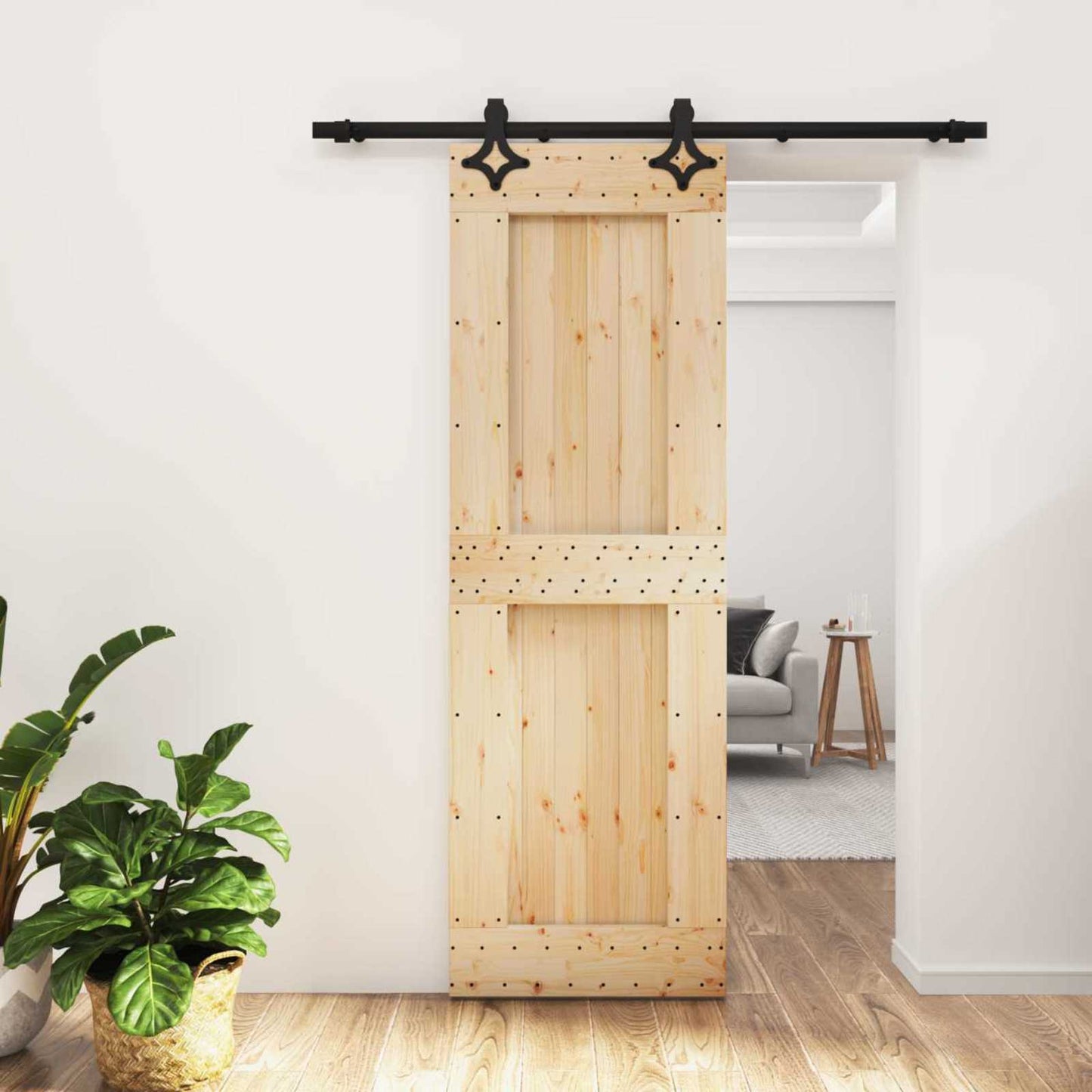 vidaXL Sliding Door Natural and Black 70 x 210 cm Solid Pine Wood