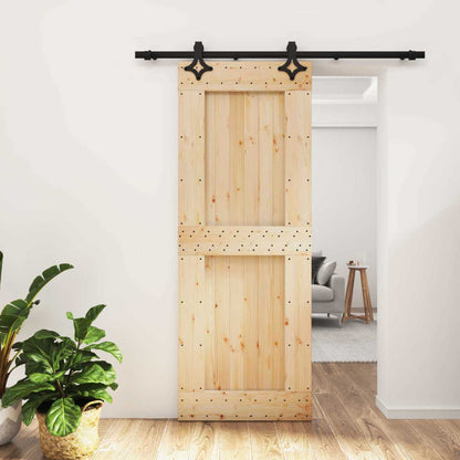 vidaXL Sliding Door Natural and Black 80 x 210 cm Solid Pine Wood