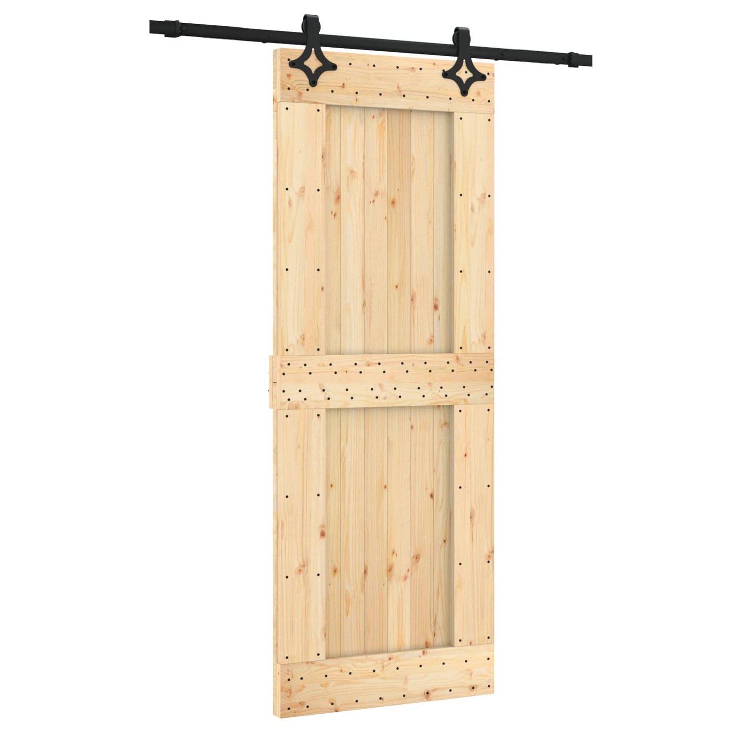 vidaXL Sliding Door Natural and Black 80 x 210 cm Solid Pine Wood