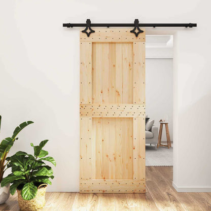 vidaXL Sliding Door Natural and Black 85 x 210 cm Solid Pine Wood