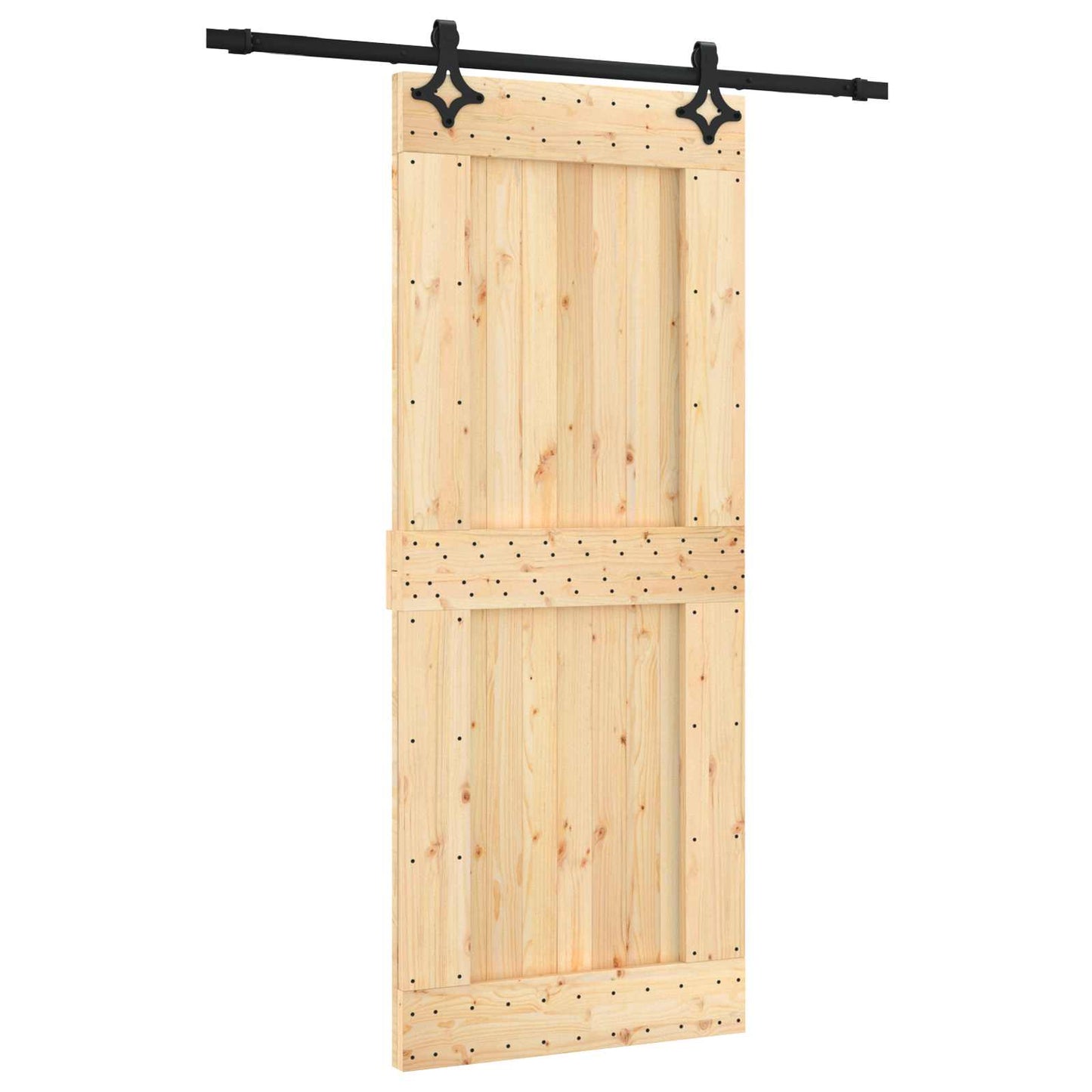 vidaXL Sliding Door Natural and Black 85 x 210 cm Solid Pine Wood