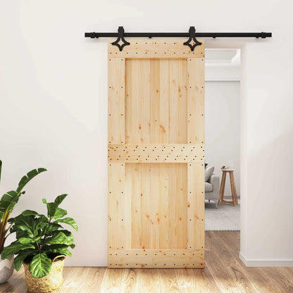 vidaXL Sliding Door Natural and Black Solid Pine Wood (Untreated)