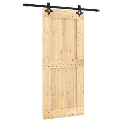 vidaXL Sliding Door Natural and Black Solid Pine Wood (Untreated)