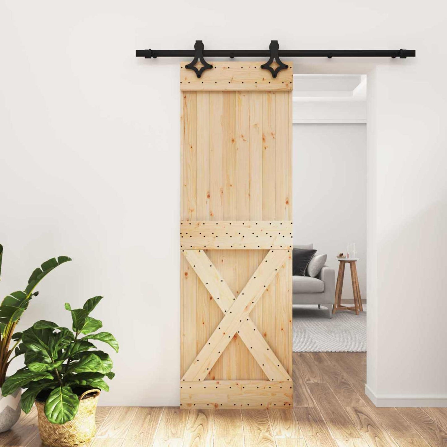 vidaXL Sliding Door Natural and Black 70 x 210 cm Solid Pine Wood