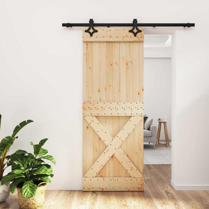 vidaXL Sliding Door Natural and Black 80 x 210 cm Solid Pine Wood