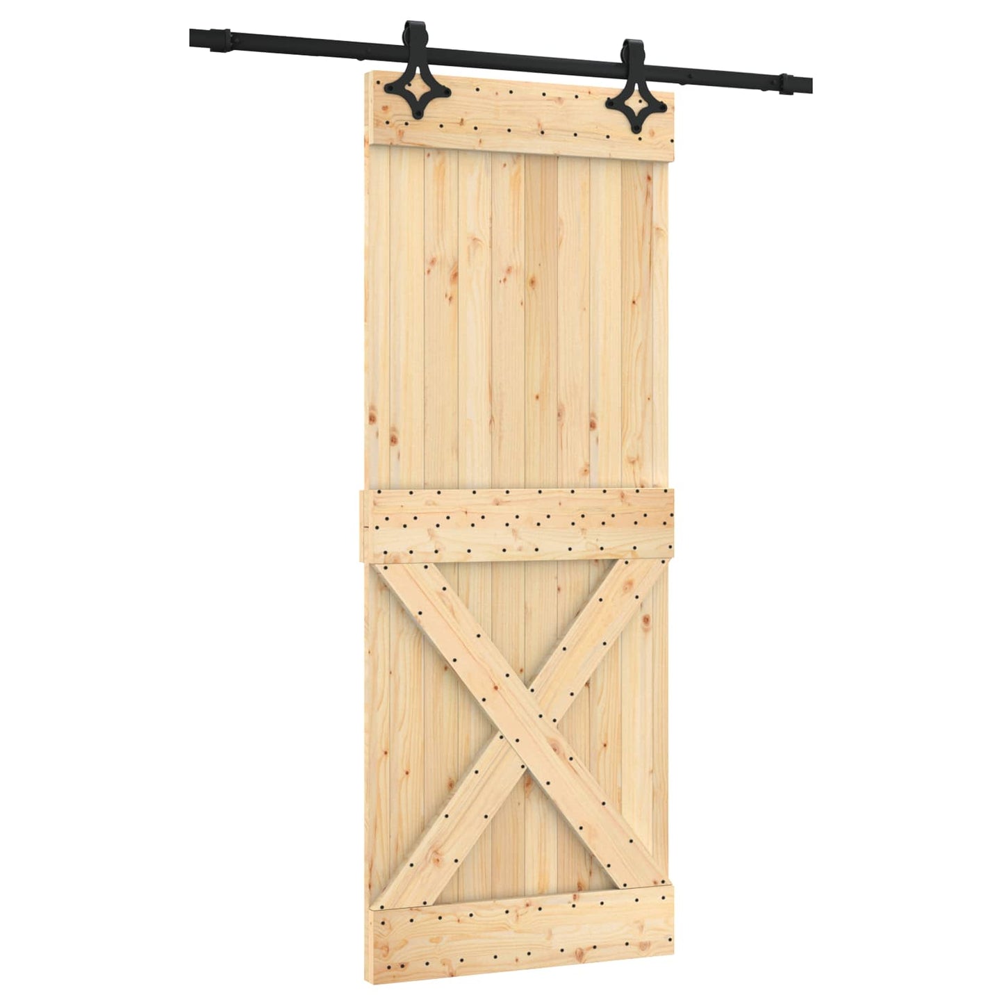 vidaXL Sliding Door Natural and Black 80 x 210 cm Solid Pine Wood
