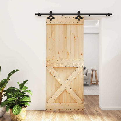vidaXL Sliding Door Natural and Black 85 x 210 cm Solid Pine Wood