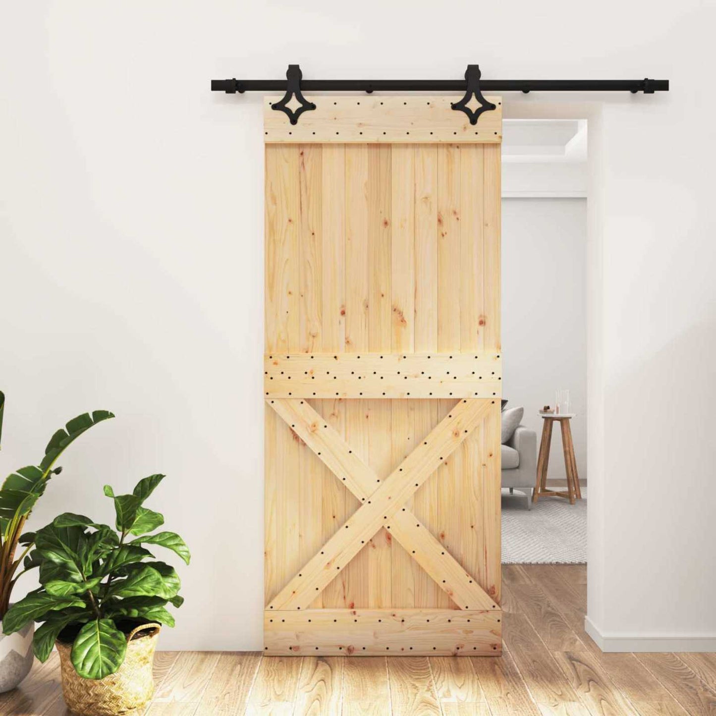 vidaXL Sliding Door Natural and Black 90 x 210 cm Solid Pine Wood
