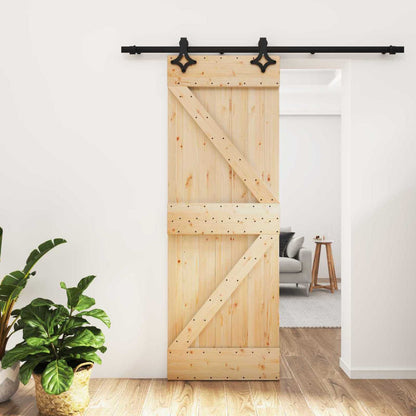 vidaXL Sliding Door Natural and Black 70 x 210 cm Solid Pine Wood