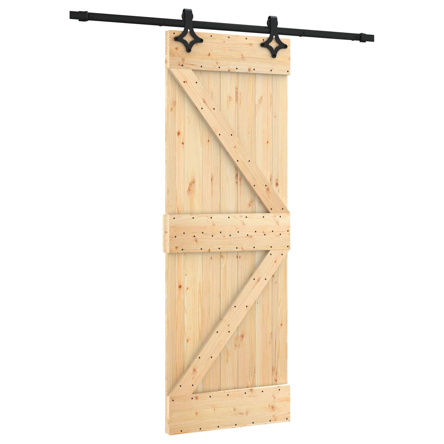 vidaXL Sliding Door Natural and Black 70 x 210 cm Solid Pine Wood