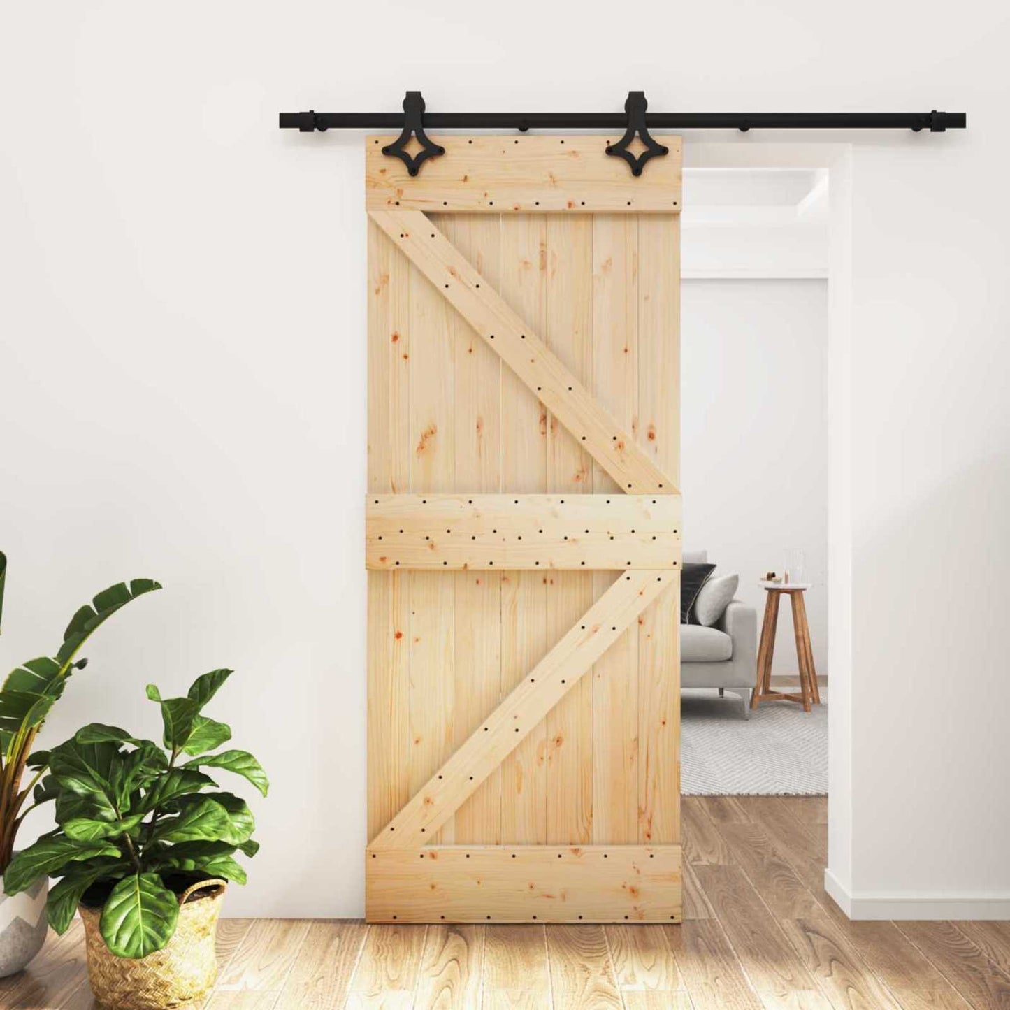 vidaXL Sliding Door Natural and Black 85 x 210 cm Solid Pine Wood
