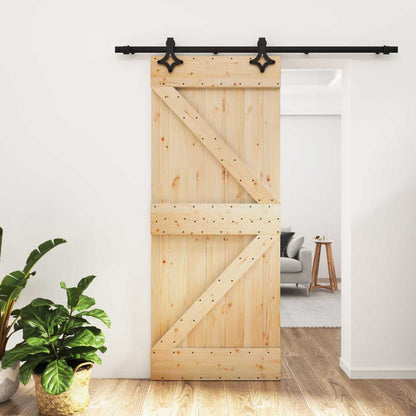 vidaXL Sliding Door Natural and Black 85 x 210 cm Solid Pine Wood
