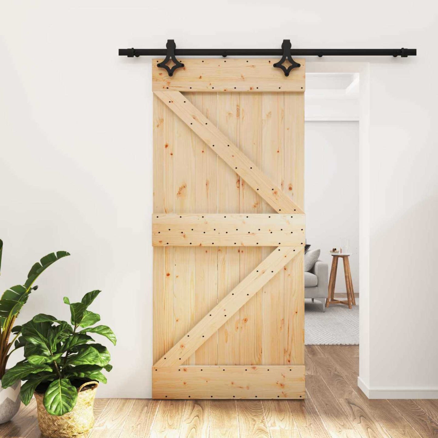 vidaXL Sliding Door Natural and Black 95 x 210 cm Solid Pine Wood