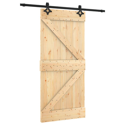 vidaXL Sliding Door Natural and Black 95 x 210 cm Solid Pine Wood