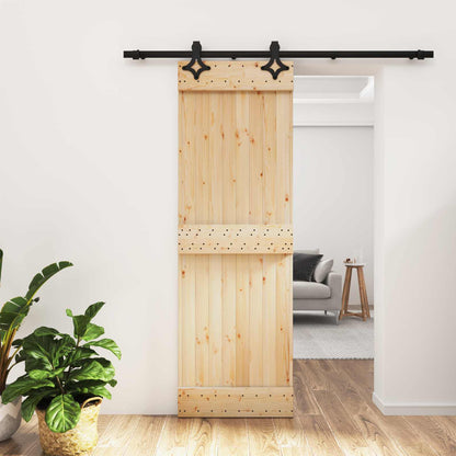 vidaXL Sliding Door Natural and Black 70 x 210 cm Solid Pine Wood
