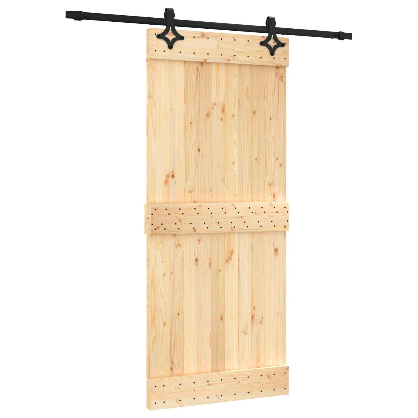 vidaXL Sliding Door Natural and Black 90 x 210 cm Solid Pine Wood