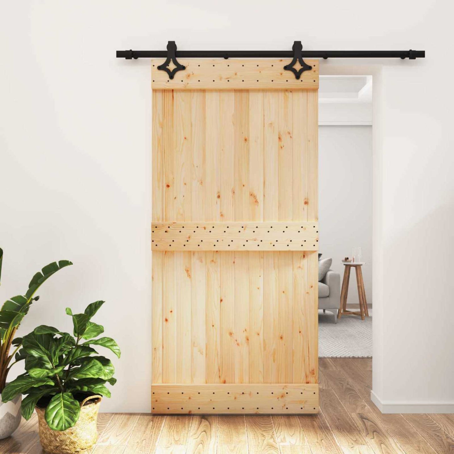vidaXL Sliding Door Natural and Black 100 x 210 cm Solid Pine Wood