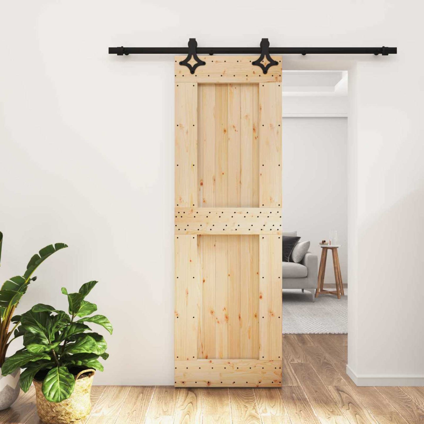 vidaXL Sliding Door Natural and Black 70 x 210 cm Solid Pine Wood