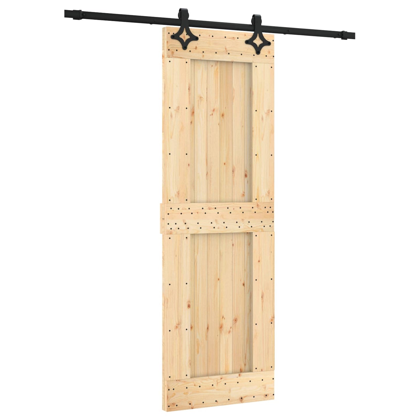 vidaXL Sliding Door Natural and Black 70 x 210 cm Solid Pine Wood
