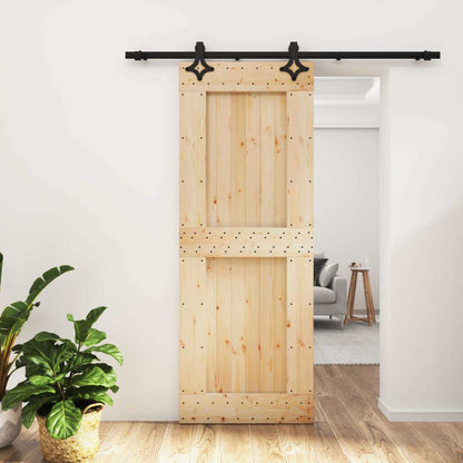 vidaXL Sliding Door Natural and Black 80 x 210 cm Solid Pine Wood