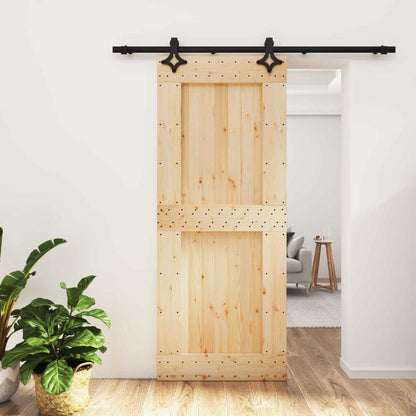 vidaXL Sliding Door Natural and Black 85 x 210 cm Solid Pine Wood