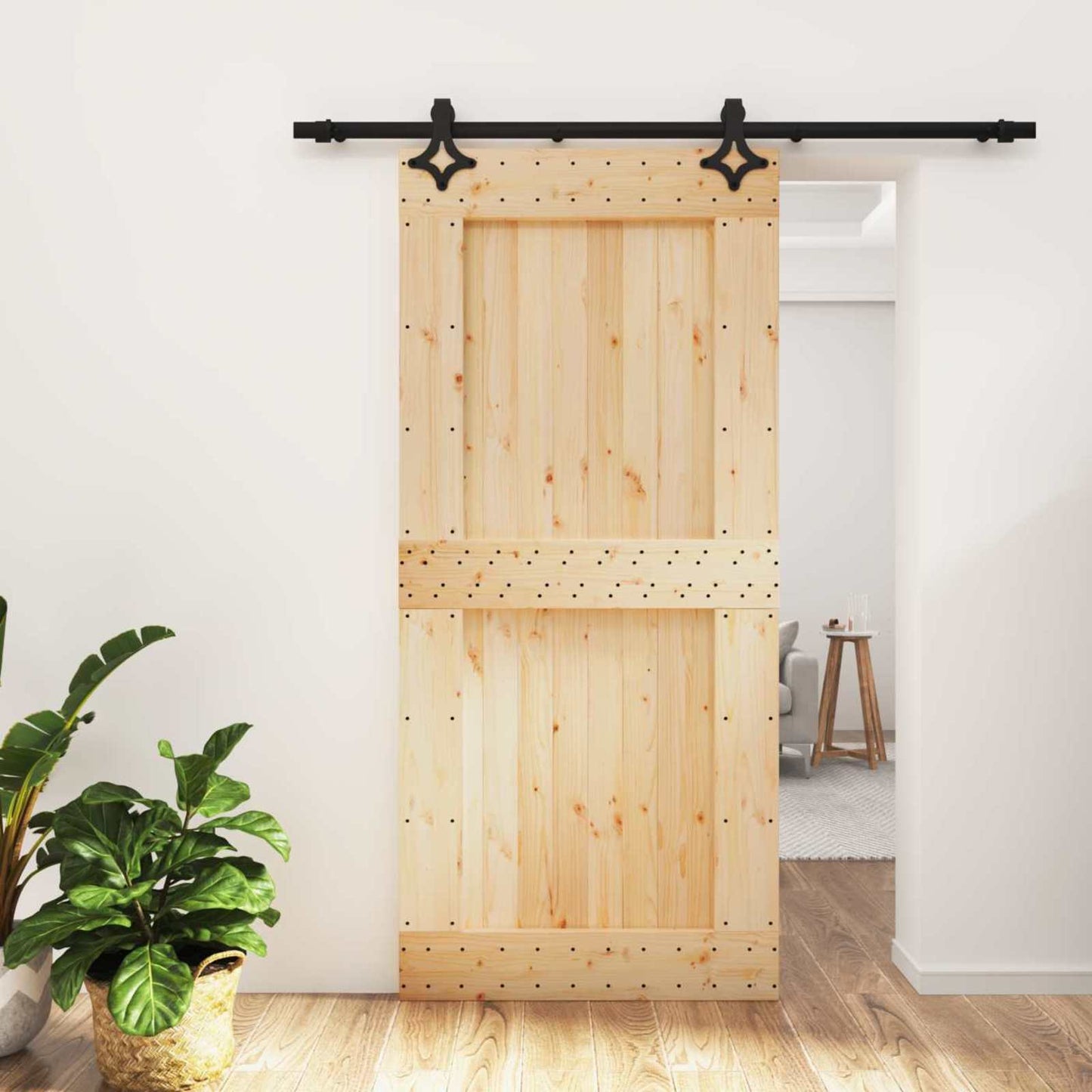 vidaXL Sliding Door Natural and Black 95 x 210 cm Solid Pine Wood