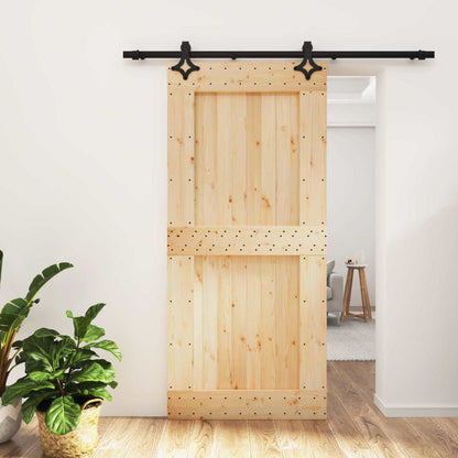 vidaXL Sliding Door Natural and Black 95 x 210 cm Solid Pine Wood