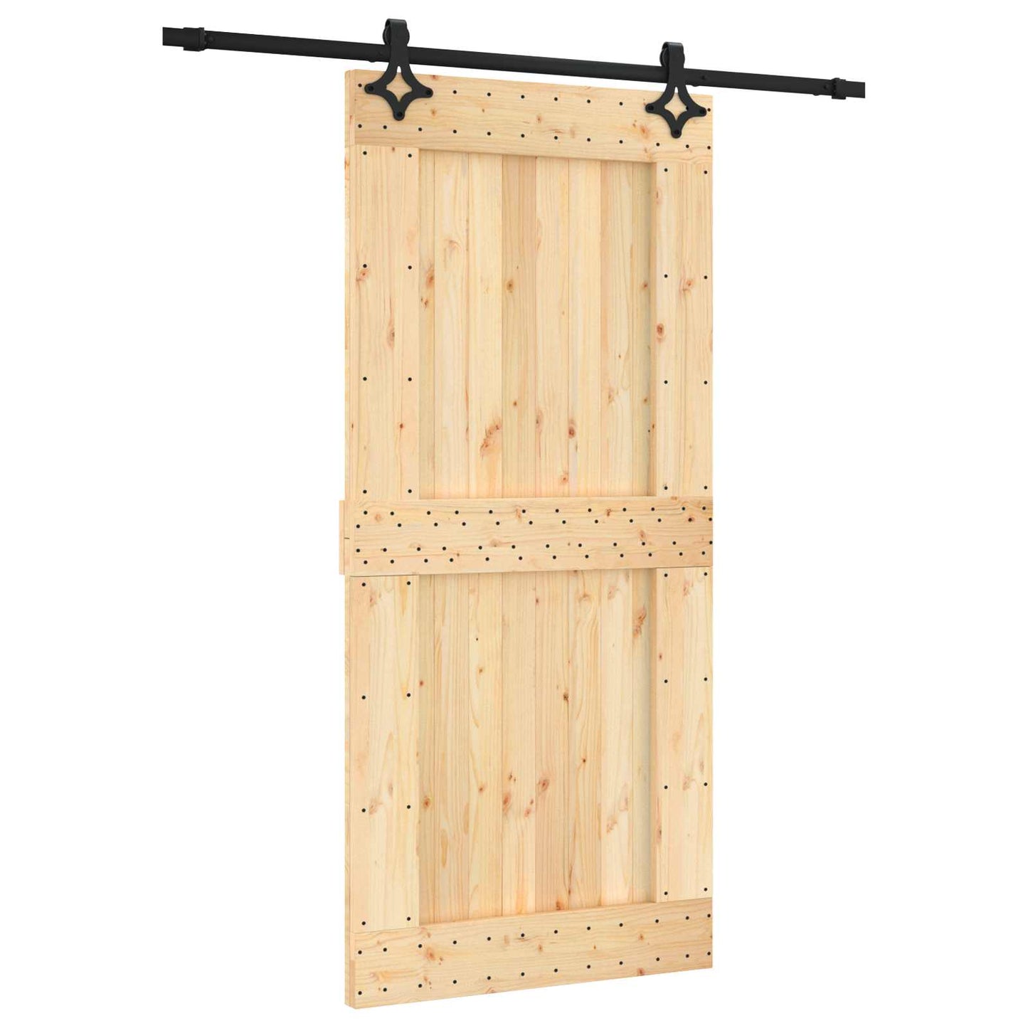vidaXL Sliding Door Natural and Black 95 x 210 cm Solid Pine Wood